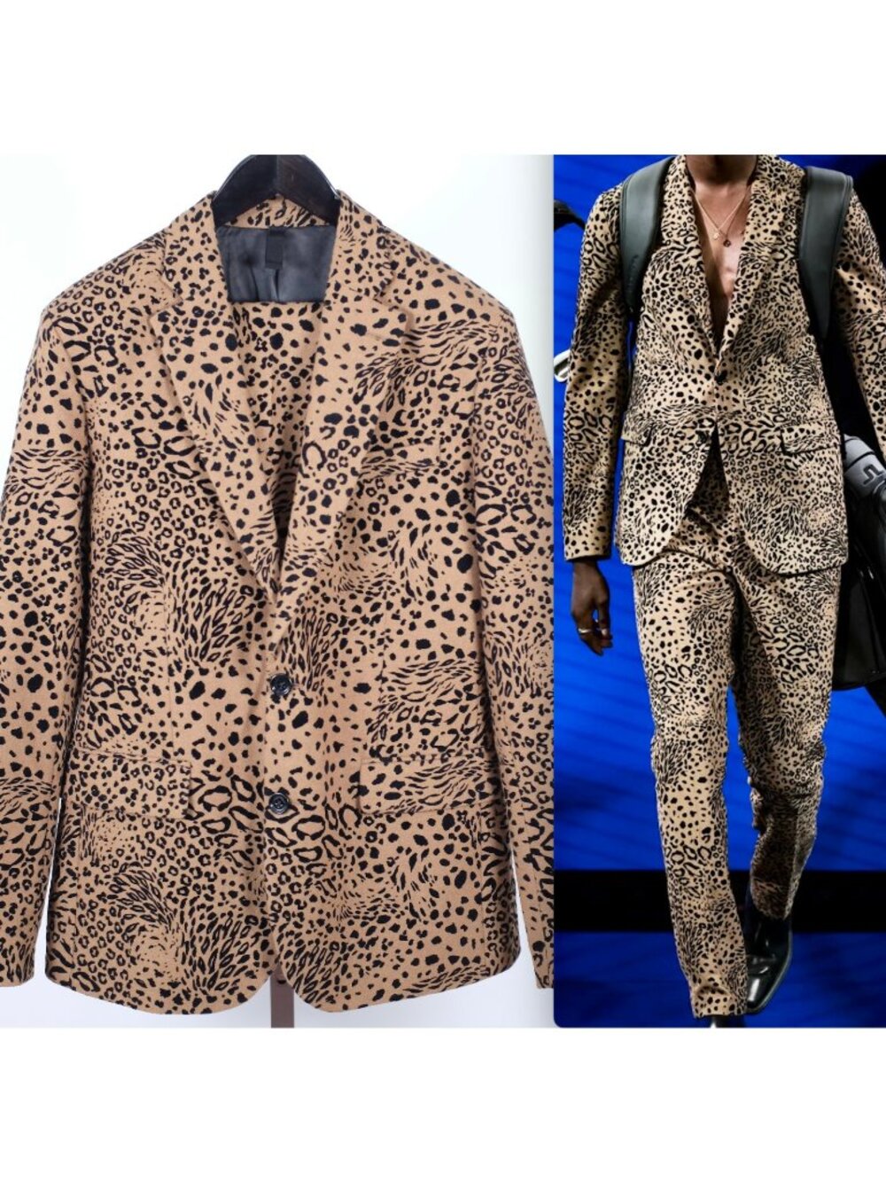 New J. Lindeberg 48 R Suit Elton Flock Leopard Jacket Blazer Pants Trousers